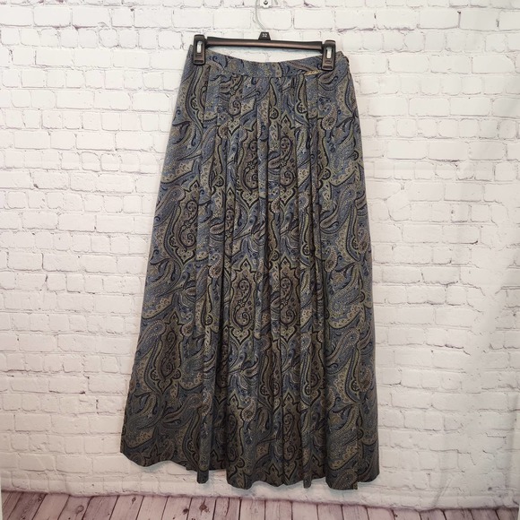 Geiger Dresses & Skirts - Vintage Geiger Women's Pleated Blue & Green Paisley Maxi Skirt 38 (S)